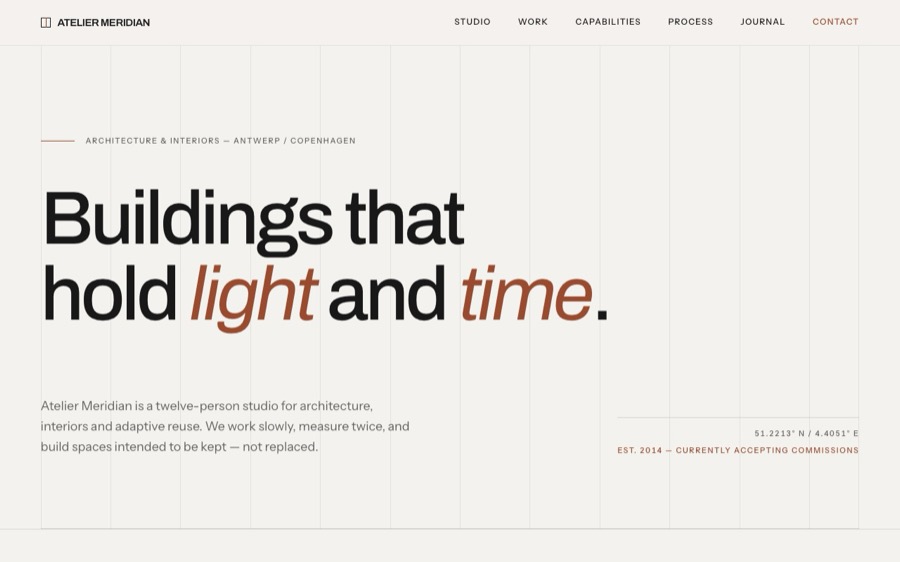 The Atelier Meridian template website, designed by ARTistic AI Studios