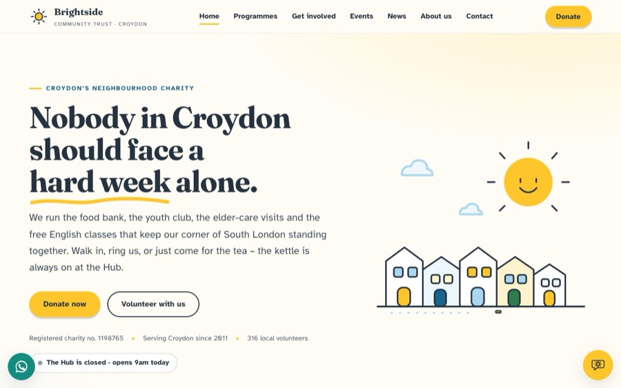 The Brightside Community Trust template website, designed by ARTistic AI Studios