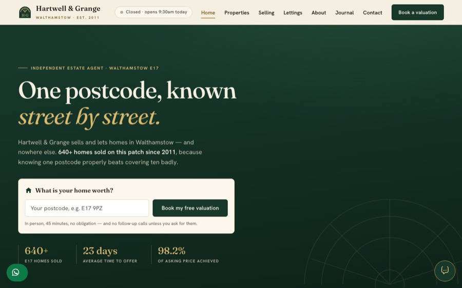 The Hartwell & Grange template website, designed by ARTistic AI Studios
