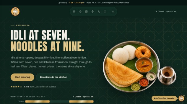 The Taara Kitchen template website, designed by ARTistic AI Studios