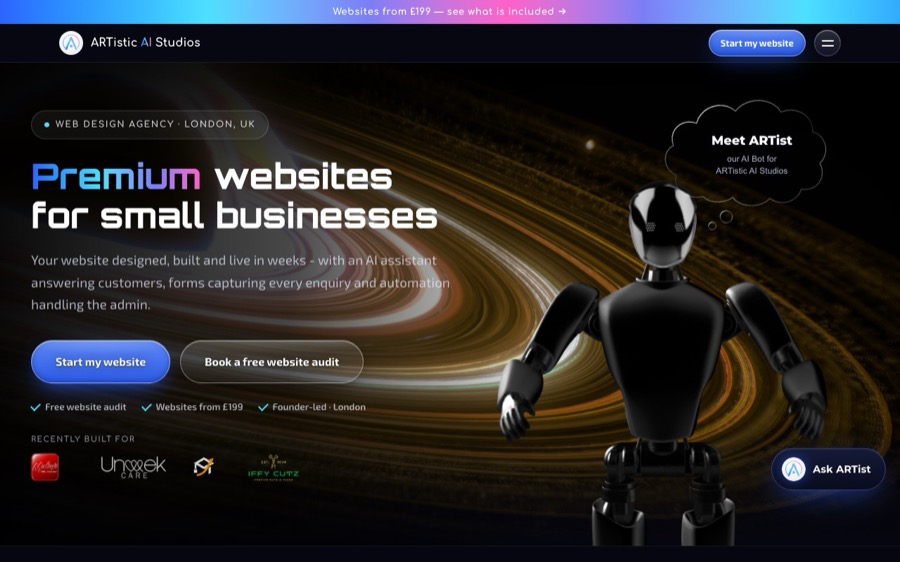 The ARTistic AI Studios website, built by ARTistic AI Studios