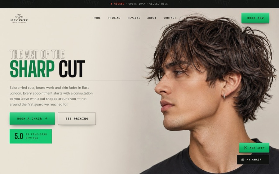 The IFFY CUTZ website, built by ARTistic AI Studios